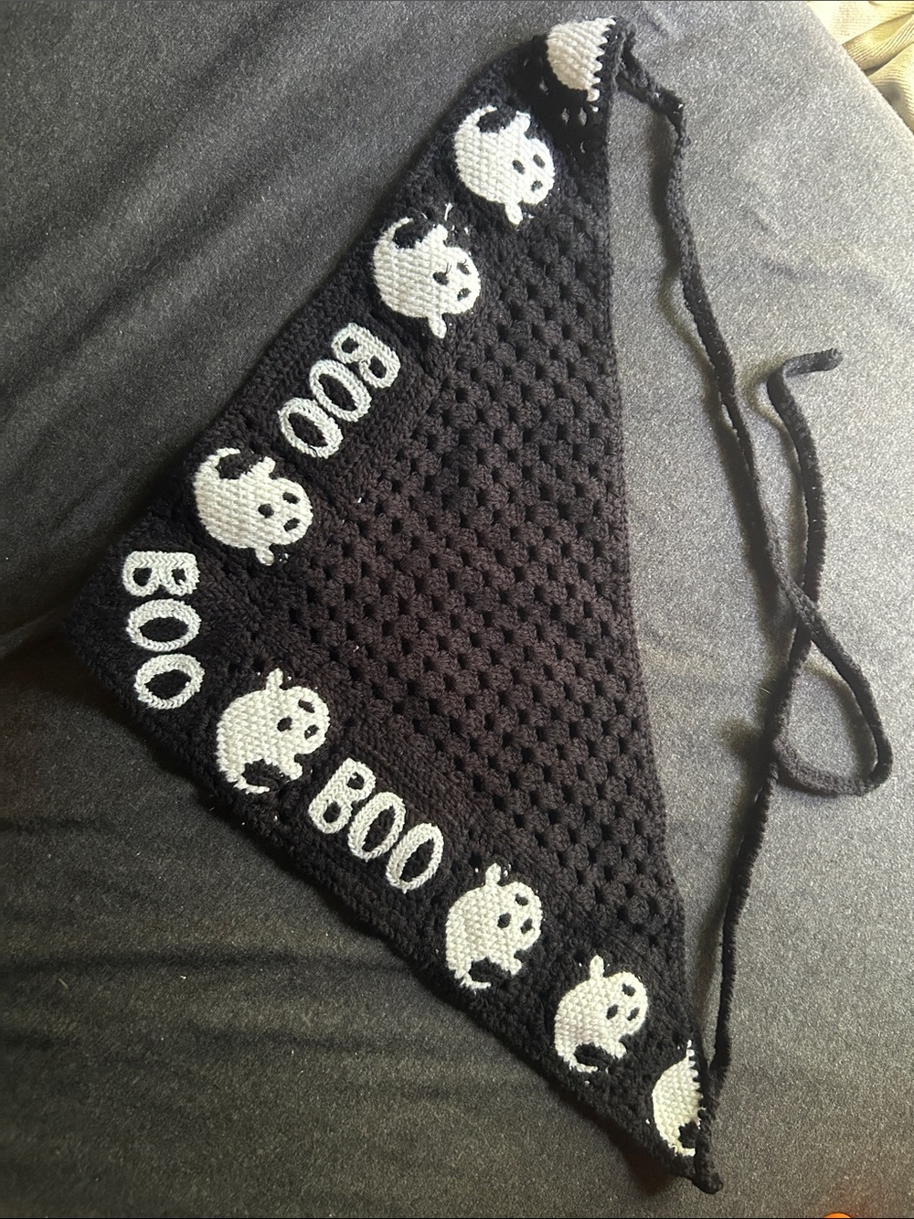 Marshalls Black Knit Triangular Bandana with White Ghosts and BOO Trim